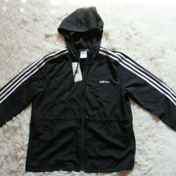 adidas Jackets & Blazers - ADIDAS Women Full Zip Hoodie Windbreaker Lightweight Jacket 3 Stripe -Black